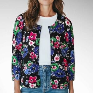 Talbots Buttonfront Floral Cardigan 3/4-Sleeves Scoopneck